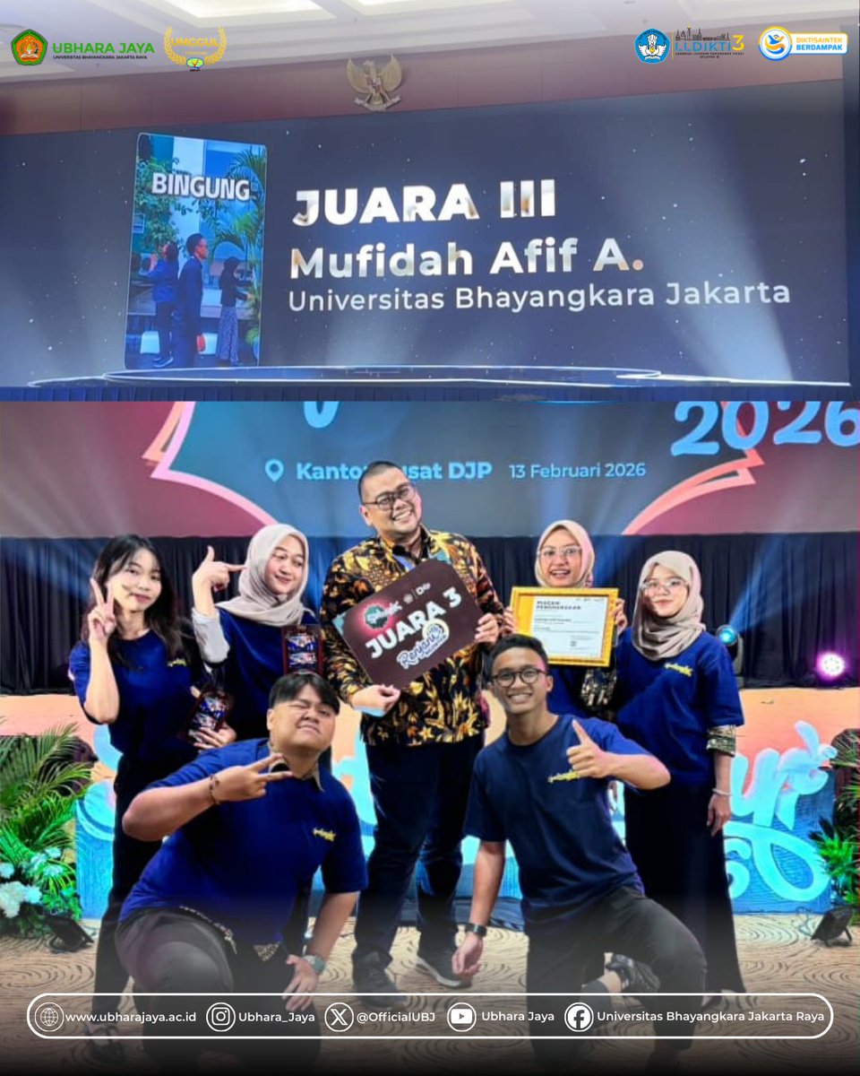 OfficialUbj's tweet photo. Mahasiswa Ubhara Jaya, Mufidah Afif A, berhasil meraih Juara 3 Kompetisi “Renjani Ngonten” se-nasional yang diselenggarakan oleh Direktorat Jenderal Pajak. Bersama dosen pendamping, Rachmat Pramukty, S.E., https://t.co/Ssw1PSOEjI dari Fakultas Ekonomi dan Bisnis. 🇮🇩
#UbaraUnggul https://t.co/Lh17RSnzJm