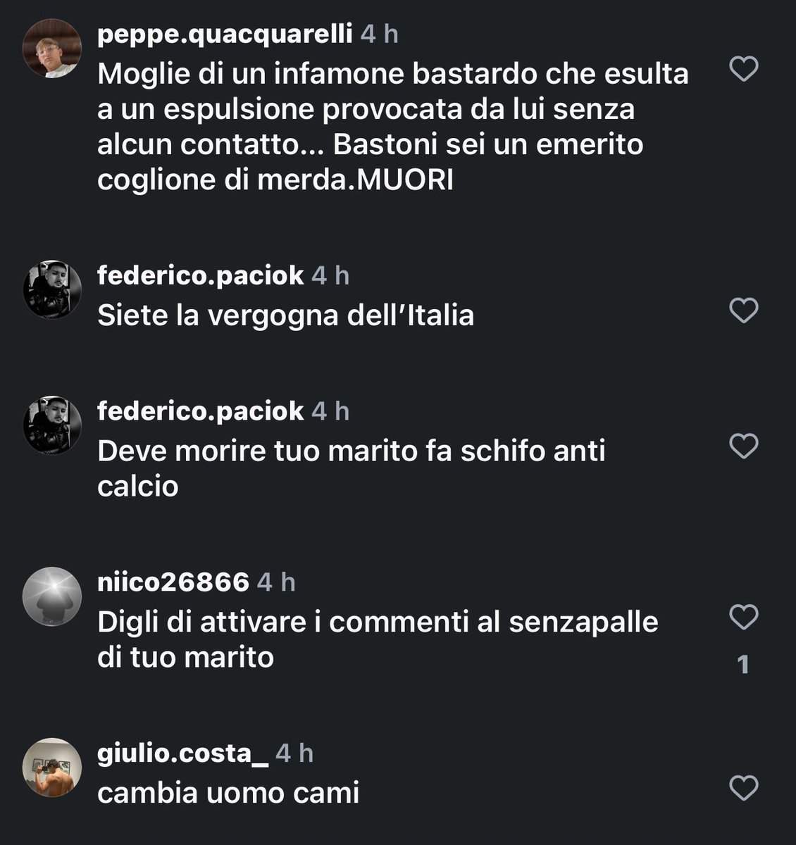 scvgIia's tweet image. alcuni dei commenti sotto l’ultimo post della moglie di #Bastoni

l’hanno presa bene