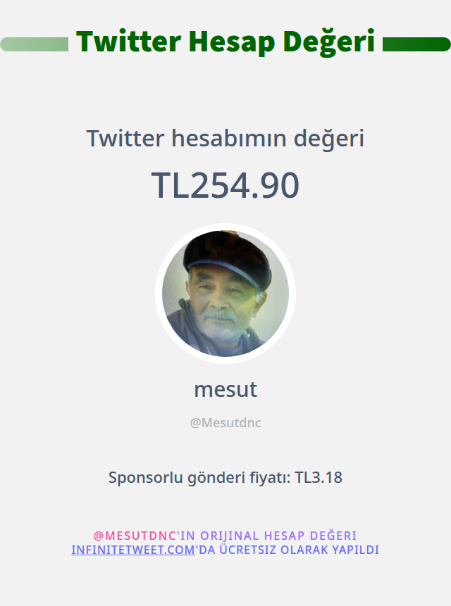 Twitter değerim: TL254.90

➡️ infinitetweet.me/account-worth?…
