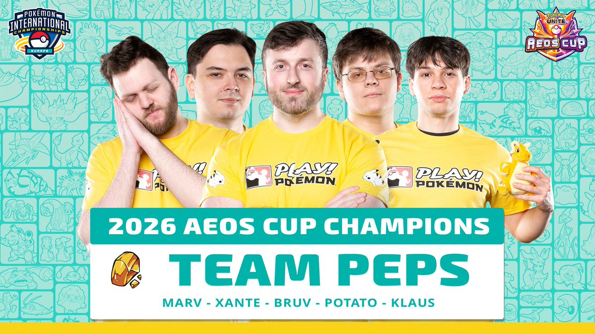 They brought it home for EU. Team Peps have conquered #PokemonEUIC! 🏆

Congratulations to your 2026 Aeos Cup Champions, and the FIRST #PokemonUNITE team qualified for this year's World Championships! 🎉

#UNITEesports