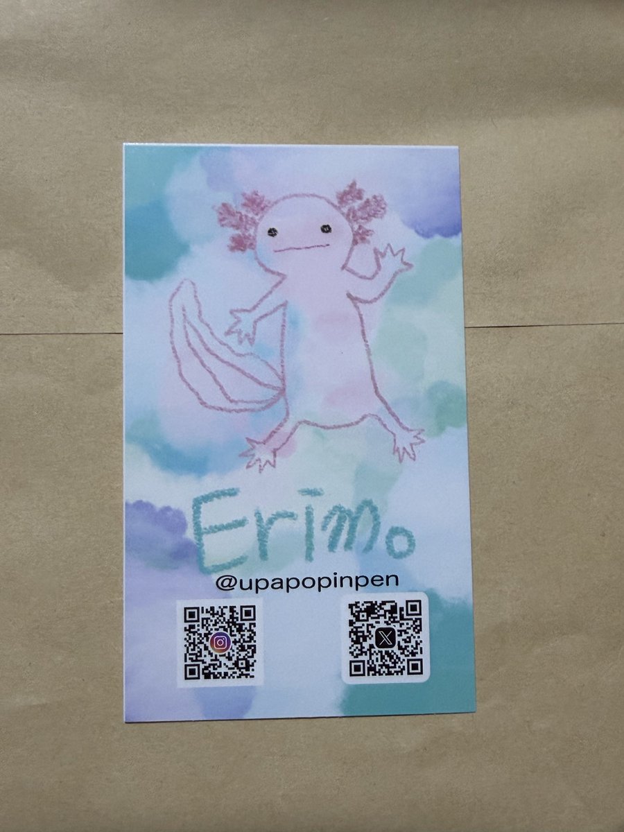 正式なお名前が出来て心残りがあった名刺ですが、間に合うように仕上がってきました！よろしくお願いしますー！
#ウーパールーパー #コミティア155 #イラスト #ウパポピンペンDAYS