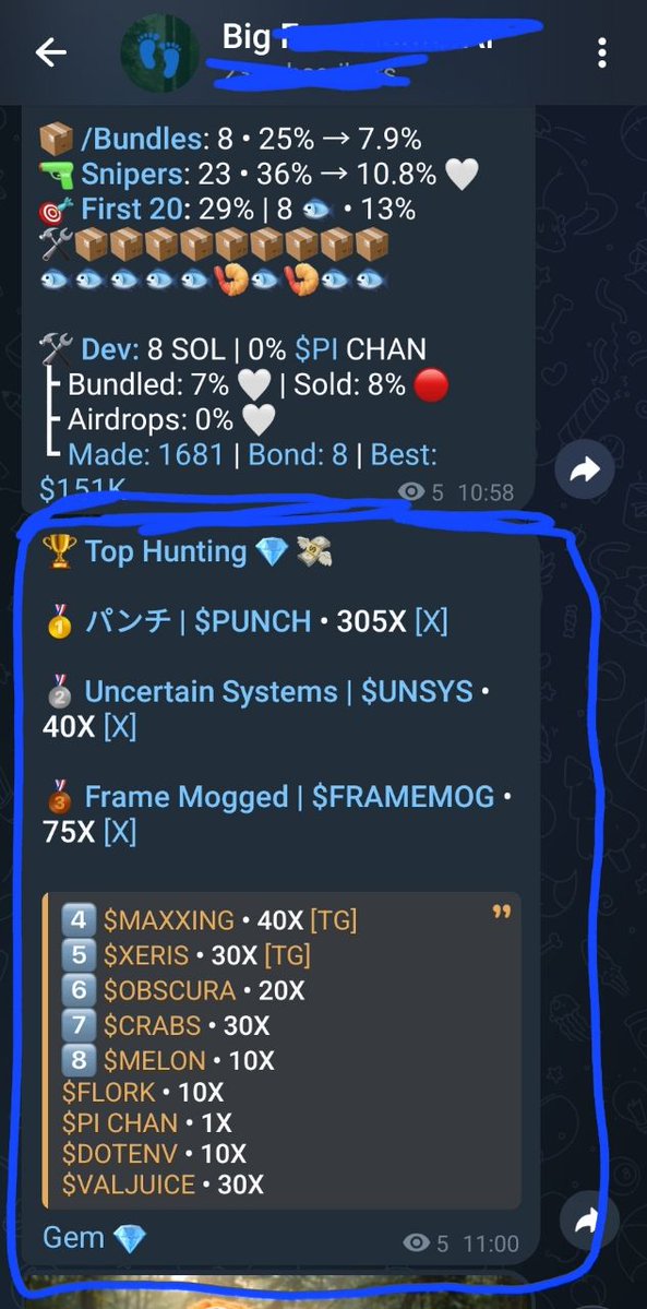 $Punch 300x 
$Framemog 75x
$Unsys 40x 
$Maxing  40x 
$Xeris 30x 
$Obscura 30x 
$Melon 10x 
$Floke 10x 
$Valjuice 30x
$Dotenv 10x 

This is crazy for <a href="/FootBig92126/">Big Foot</a>

All in less than 24hrs..

Like and retweet if you need access to the bot and tag 4 friends