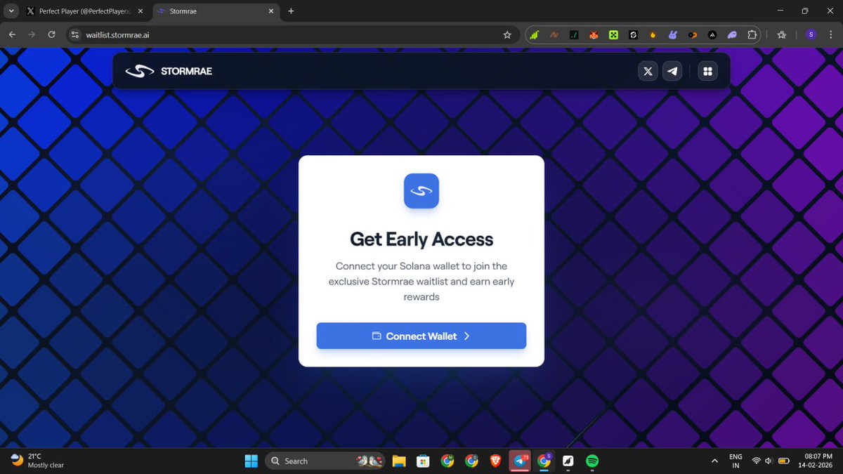 Stormrae Rewards Program Airdrop🪂🪂

💰Cost : $0 (Free)

<a href="/stormrae_ai/">Stormrae</a> is an early Solana-based AI project turning model training into gamified tasks with real community rewards.

waitlist.stormrae.ai/?ref=Bamidex20

-Connect Phantom Wallet
-Connect X
- Then Connect Matrica to Verify 
- ✅