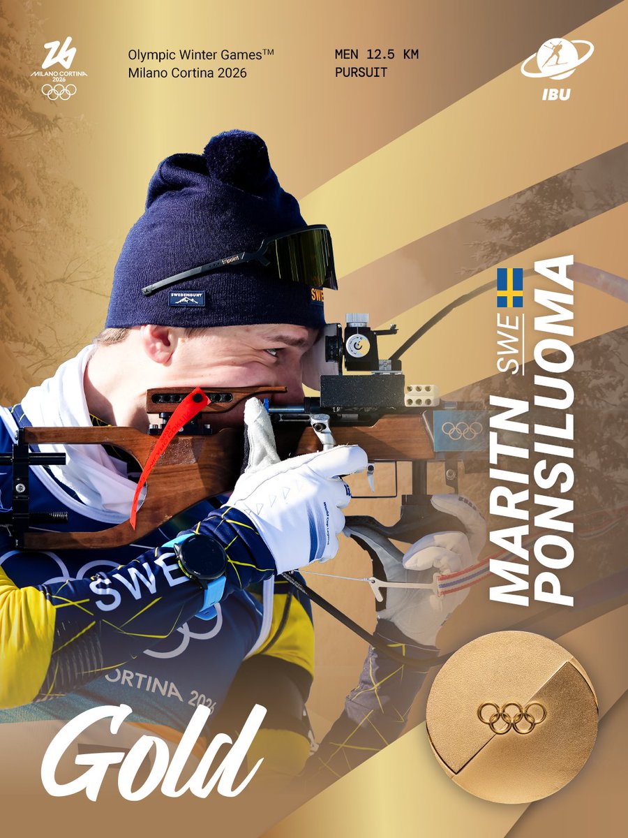 biathlonworld's tweet photo. 🇸🇪 First Swedish biathlon medal of the Games! 🥇

Martin Ponsiluoma nails the final shooting stage to secure the top spot, following in the footsteps of Björn Ferry, the 2010 Olympic champion.

A proud moment and a performance to remember! 👏

📷NordicFocus #biathlon #Olympics https://t.co/O6kCPS08tf