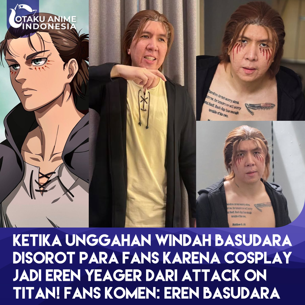 Otaku_Anime_Ind's tweet photo. Lupakan sejenak rumbling di Marley, karena sekarang giliran Eren Basudara yang beraksi! Unggahan terbaru Bang Windah yang cosplay jadi Eren Yeager ini sukses bikin jadi sorotan fans.

Kira-kira kalau Eren yang ini yang aktifin Rumbling, yang keluar pasukan Titan atau pasukan Bocil Kematian nih?

via IG/WindahBasudara