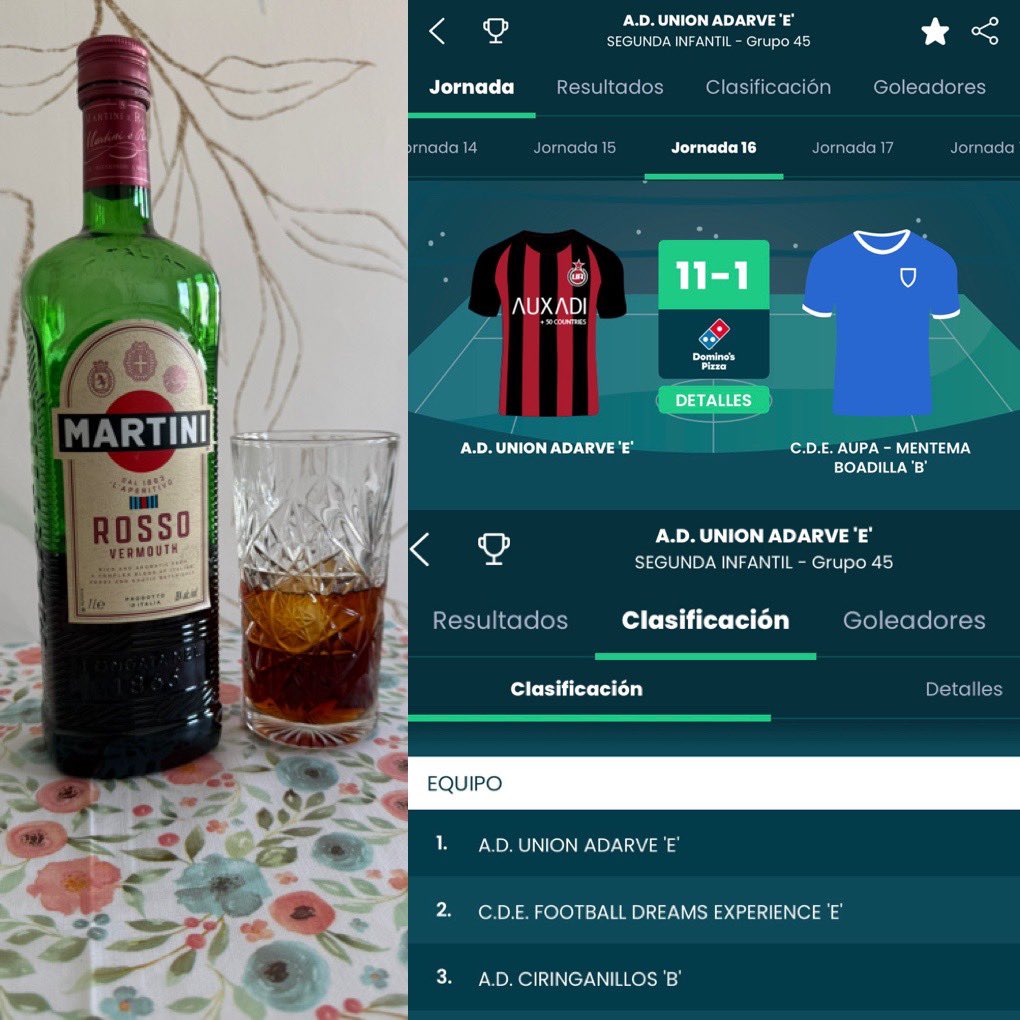 serperasesoria's tweet image. ¡Qué bien sienta el vermú de los domingos después de un 11-1 (qué mal me sienta ese 1 encajado) y ser líderes de la competición!
#unionadarve #infantile #futbol #vermu #madrid