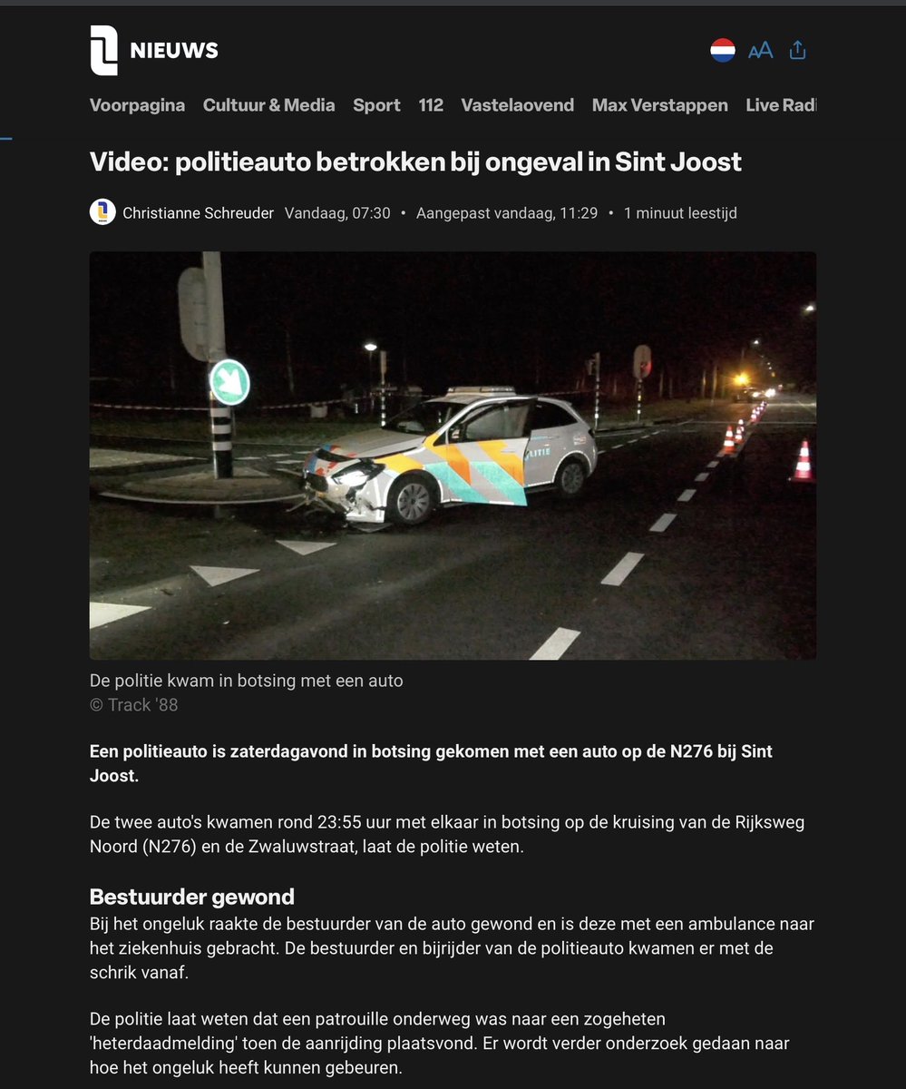 Politieauto betrokken bij aanrijding in Sint Joost