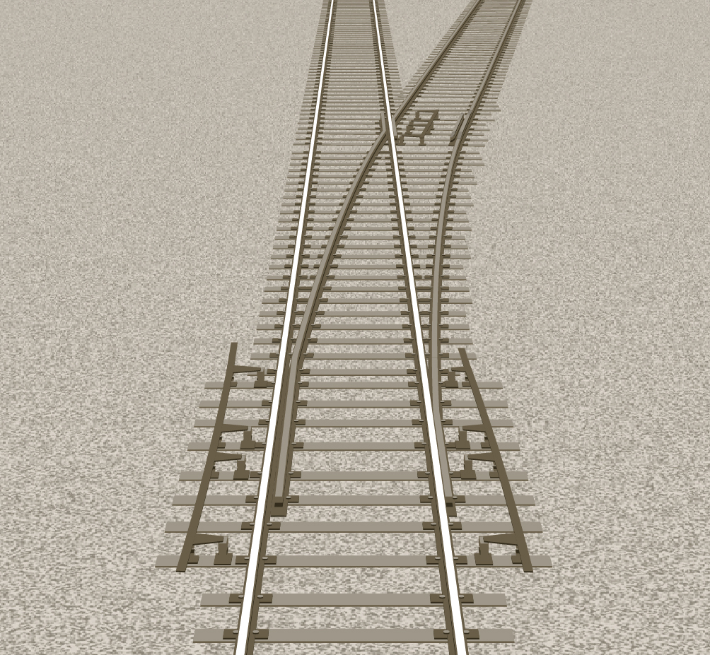 keikei8591's tweet photo. 横取り装置:工事用車両の車庫の出入口に設けられています。本線のレールを跨ぐように薄い板状のレールを手動で覆い被せる仕組みで、本線レールには切れ目がありません。「使用中」の状態は、終電後かつ基地の出入りがある夜にしか見れない、激レアものですね。
#分岐器 #横取り #railswitch https://t.co/E6cZZrLXiq