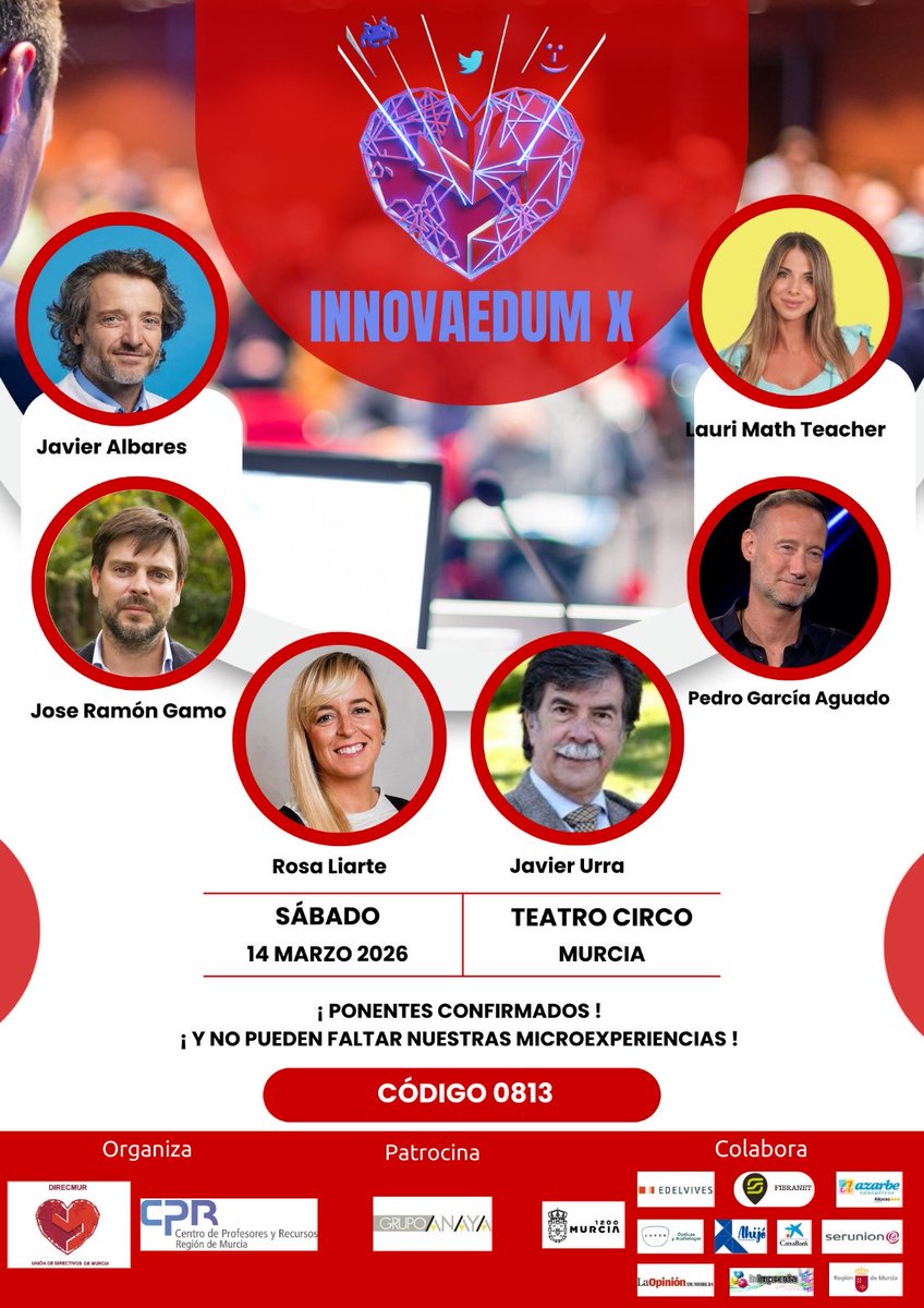 💘 Tras San Valentín… regálate formación de la buena.
🎤 Nuevo ponente en #InnovaedumX: Javier Urra, referente en bienestar emocional y educación.
📍 Teatro Circo Murcia  
📅 14 marzo 2026  
🎁 Un regalo que deja huella… y aún quedan sorpresas por anunciar.  
🎟️ Código 0813