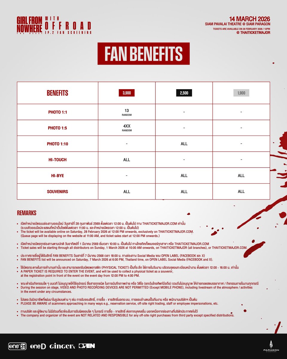 OPENLABEL_TH's tweet image. GIRL FROM NOWHERE THE RESET 
WITH OFFROAD [EP.2 FAN SCREENING]

14 MARCH 2026 • SIAM PAVALAI THEATRE

TICKETS ARE AVAILABLE ON 
28 FEBRUARY 2026 • 12 PM
THAITICKETMAJOR

#GirlFromNowhereTheReset
#เด็กใหม่TheReset
#OffroadKTP #ออฟโรด 
#OPENLABEL