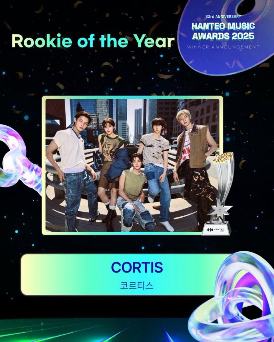 Congratulations <a href="/cortis_bighit/">CORTIS</a>, for winning “Rookie of the Year” at HANTEO MUSIC AWARDS 2025! 🏆🎉

#CORTIS #코르티스