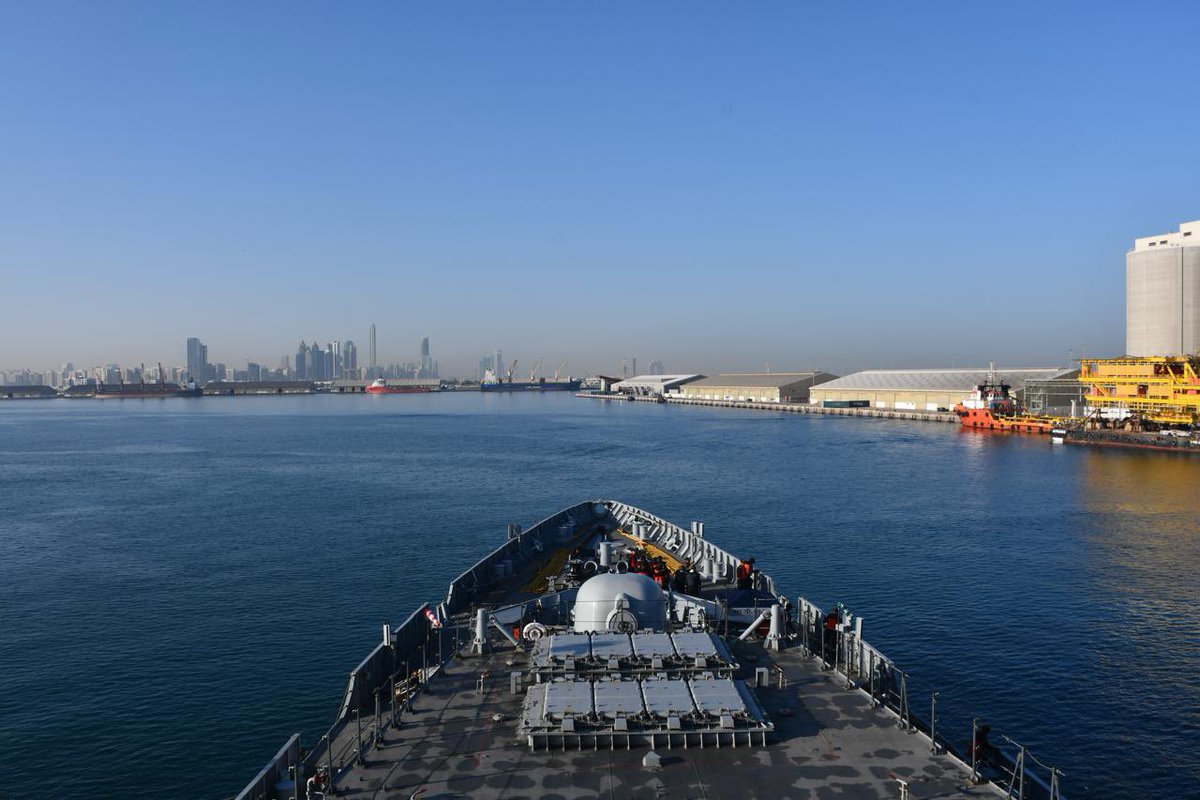 Indian Navy Ship 'Surat' made a port call at Mina Zayed, Abu Dhabi  today as a part of its Overseas Deployment.

The visit reaffirms Indian Navy's commitment to deepen India-UAE maritime cooperation.
