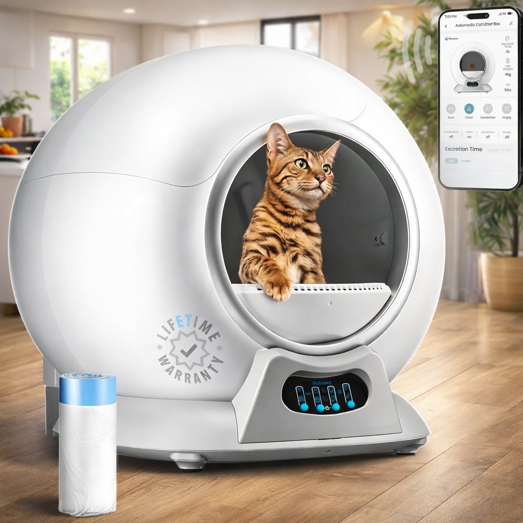 Hometechsupply's tweet photo. No more scooping🐾

The PetCove Self-Cleaning Litter Box keeps your home clean &amp; odor-free — perfect for multi-cat families.
XL capacity,  App control (5 GHz Wi Fi), Includes liners.

📌https://t.co/I86DwN1ji9

#CatTech #AutomaticLitterBox #PetCove #SmartPetCare #CatOwners #pet https://t.co/xNdim8TXqo
