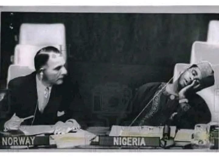 Nigeria 🇳🇬 

Meet Jaja Wachuku; Nigeria's  first Ambassador to the United Nations. He became famous after he "slept" during a UN meeting in 1960. 

But here's the catch:

He wasn't sleeping, he was denied the opportunity to express his displeasure over a ricist comment and he in
