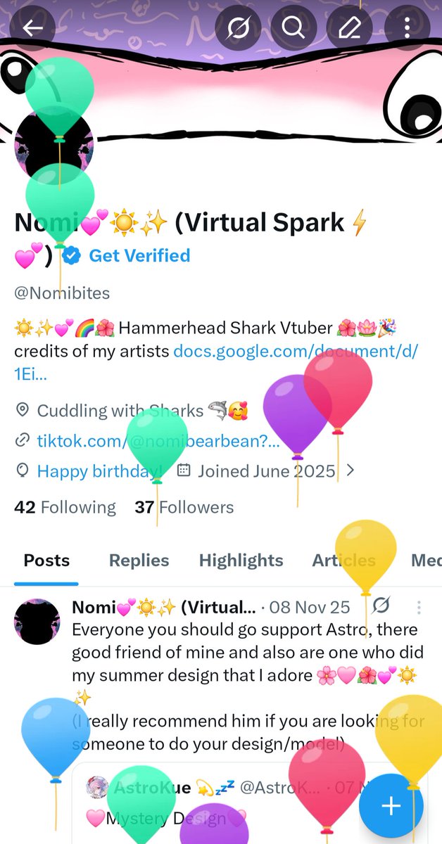 Nomibites's tweet photo. Hehe Balloons 🎈🎂🪷🌸🩷✨🌺🎉☀️🌼💕💘 https://t.co/tRp7FX1eeY