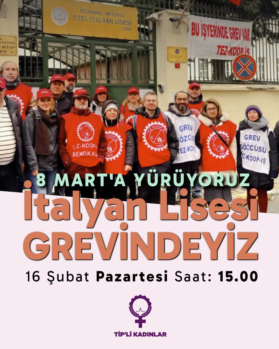 Özel İtalyan Lisesi'nde görev yapan Türk öğretmenler 'eşit işe eşit ücret' talebiyle iki haftadır grevdeler. 

TİP'li Kadınlar olarak, 8 Mart'a giderken direnen öğretmenlerimizin mücadelelerini büyütmek için yanlarındayız. 

#YaşasınSınıfDayanışması

<a href="/Tipli_Kadinlar/">TİP'li Kadınlar</a>