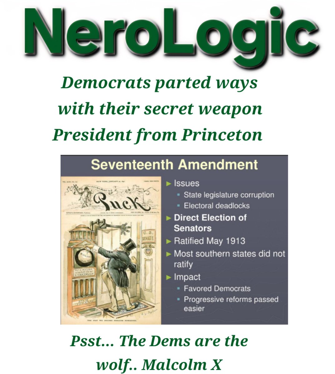 TimNero349587's tweet image. Made a comment on Senator #Schumer 
It was those that passed the #17thAmendment 
in 1913 making our legislative branch into two houses.
Simply (1/6 + 1/6)+1/3+1/3 = 1 system of checks and balance 
post 17th.. (1/3+1/3)+1/3+1/3 = 1 System of checks no balance 
So #History says