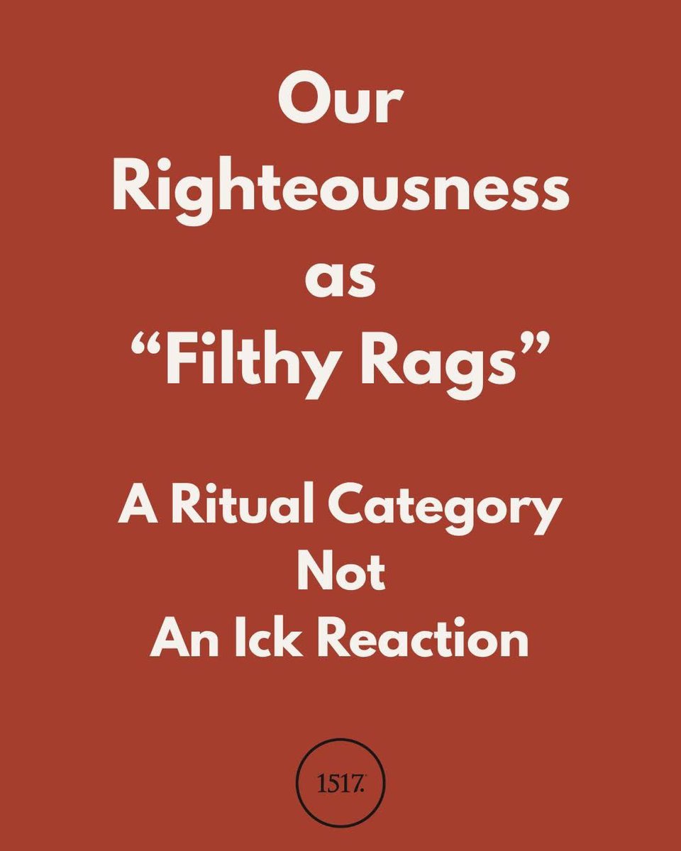 birdchadlouis's tweet photo. Just because a Bible verse is frequently quoted does not mean it is fully understood.

A great example is from one of the verses we read today in Bible in One Year, “We have all become like one who is unclean, and all our righteous deeds are like a polluted garment” (Isaiah 64:6).

Or, as many people have it memorized: Our righteousness is “as filthy rags.”

Some of you are also aware that the Hebrew behind “filthy rags” (בֶּגֶד עִדִּים [beged ʿiddîm]) is more literally “a garment of menstruation.”

A common misunderstanding is that Isaiah is going for the rhetorical “ick factor.” While that may be in play also, it is hardly the main point.

We must hear these words through “Leviticus ears,” not view them from the perspective of modern feminine hygiene products.

Isaiah first says that we have all become like one who is “unclean.” In Hebrew, טָמֵא (ṭā·mē). This is a ritual category. One who has touched a corpse, has a skin disease, a male with a seminal emission, or a woman on her period is ritually unclean.

That means he or she must first be made clean before entering the sanctuary to worship God.

Isaiah is drawing upon this ritual background. He says that our sins have made us unclean, so much so that even our best (“our righteous deeds”) are like a garment of menstruation, that is, a ritually unclean object. If this unclean object were to come into contact with someone, it would also make the person who touched it unclean.

We cannot appear before God this way. We need cleansing. Only then can we stand on holy ground before the holy God.

Christ provides this cleansing. He washes us pure in holy baptism. As Paul writes, “He saved us, not because of works done by us in righteousness, but according to his own mercy, by the washing of regeneration and renewal of the Holy Spirit” (Titus 3:5).

Though our sins are as scarlet, they are as white as snow. Our purity is found in him. When we are in Christ, we have become clean. We are wrapped in the robe of Christ’s pure righteousness.