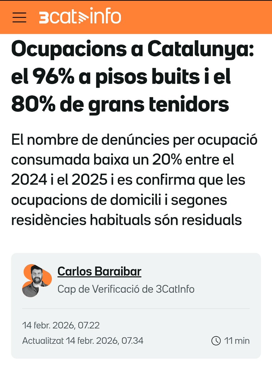 🗞️Dues notícies que s'entenen millor juntes

La dreta ha fet servir durant anys el fantasma de l'ocupació per premiar l'acumulació de pisos en poques mans i impedir l'accés a l'habitatge a tota la resta

Tu no et pots permetre ni 1 pis perquè hi ha cada cop més supertenidors 👇