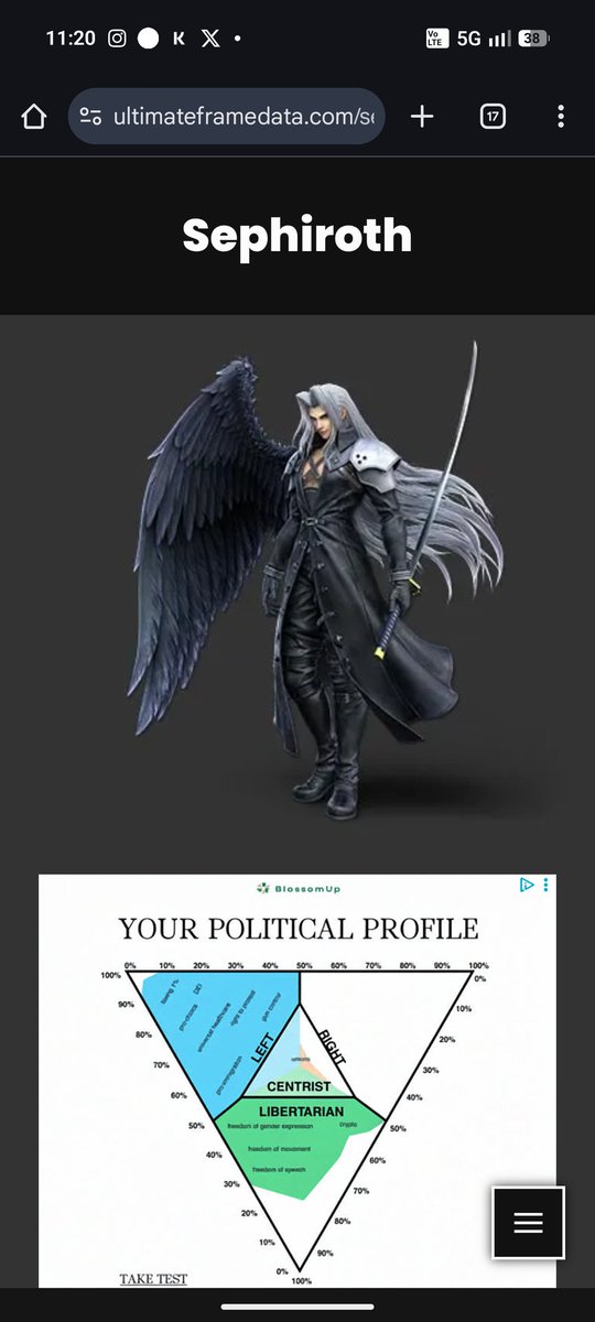 Went on ultimate frame data and I thought it was telling me Sephiroth's political profile