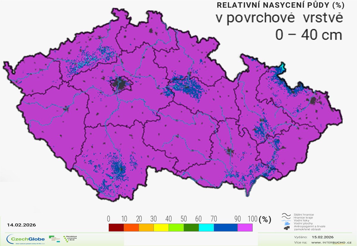 V uplynulém týdnu se vyskytly srážky téměř na celém území ČR a povrchová vrstva půdy se vodou nasytila. Je tu naděje na doplnění vody i ve vrstvách hlubších, ale hlavně by se další srážky mohly akumulovat ve sněhu nebo jít přímo do odtoku. Bonusem by bylo doplnění vodních nádrží.