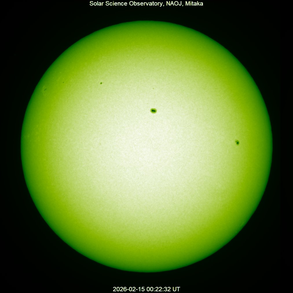 本日の太陽】2026-02-15の太陽黒点 北半球g=6,f=11,R=71 南半球g=1,f=1