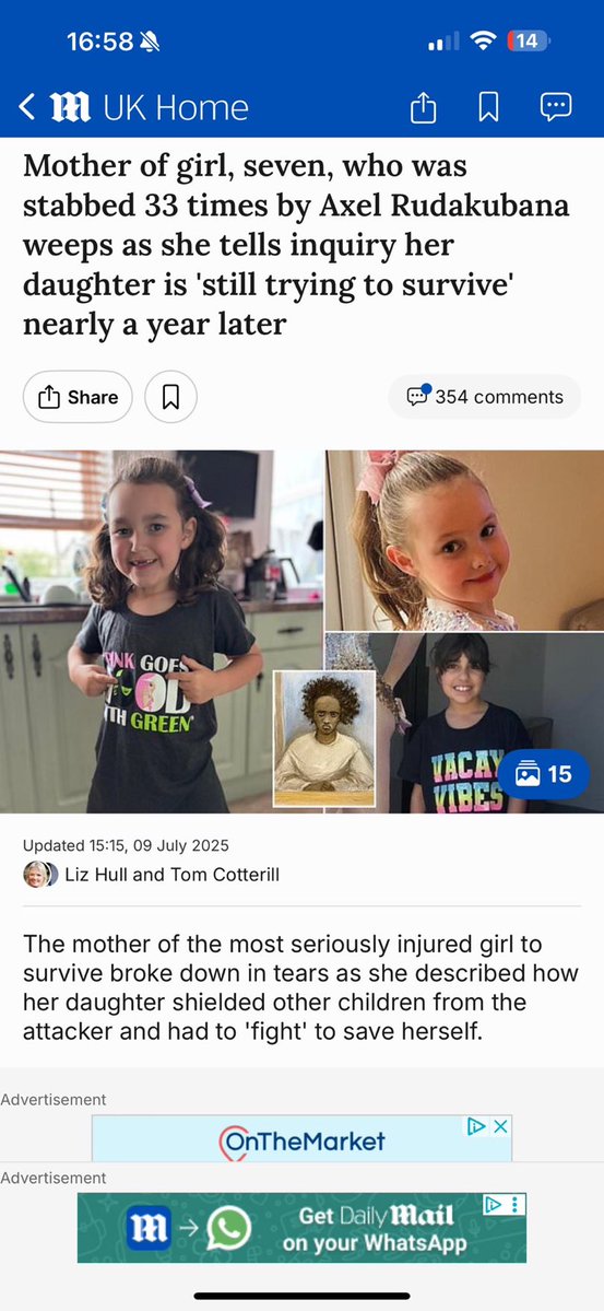 She tried to escape but the animal dragged her back in

She suffered 33 stab wounds, lost massive amounts of blood and was airlifted to hospital where she underwent two emergency operations and spent four days on a ventilator in intensive care.

She was 7 but looked younger,