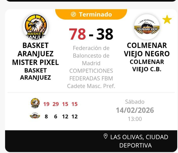 BasketAranjuez's tweet photo. Victoria del #CadMasc #MisterPixel frente a @CBCOLMENAR. #Rubén: "Un encuentro con dos caras que demuestra que la constancia e intensidad durante los 40 minutos son claves para competir al máximo nivel." https://t.co/ABTuNWn75g