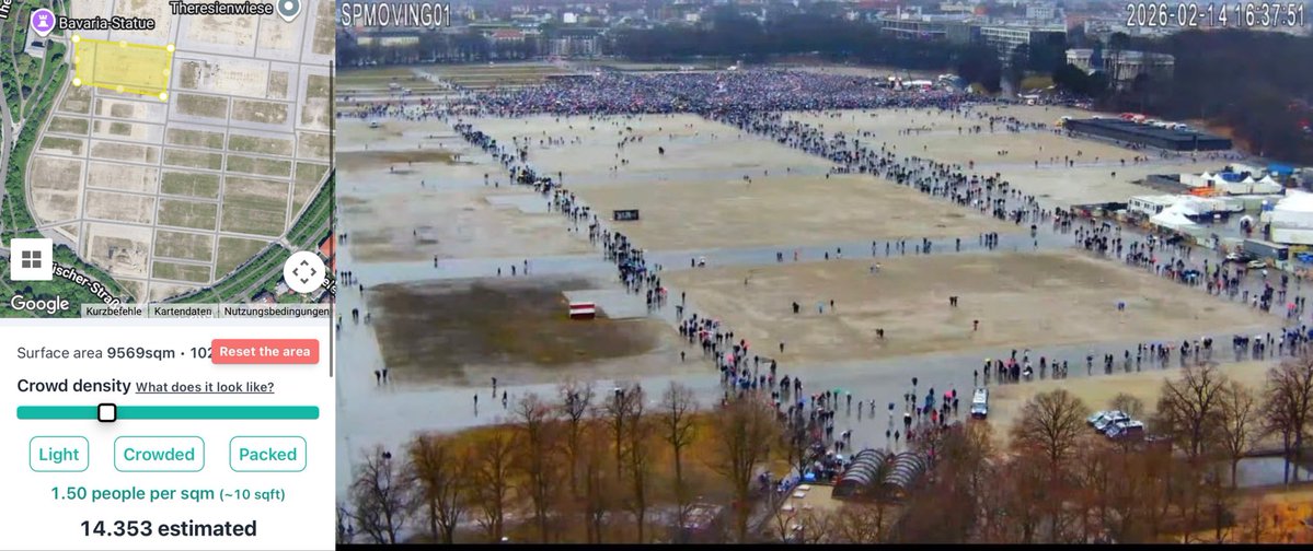 PolitRealist's tweet image. Laut Berechnung mit einem speziellen Programm zur Schätzung von Menschenmengen waren gestern zwischen 15.000 und maximal 20.000 iranische Monarchisten und staatlich finanzierte NGOs in München auf der Theresienwiese.

Daher sagt der PolitRealist: Was wir gestern in den Medien…