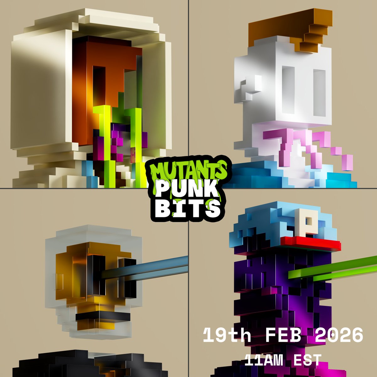 GM

Many head shapes, carved by glitch and pressure.
Some boxed in glass, some pierced by color, some crowned in chaos.

No two minds mutated the same.

19th FEB 2026 · 11AM EST 🧬