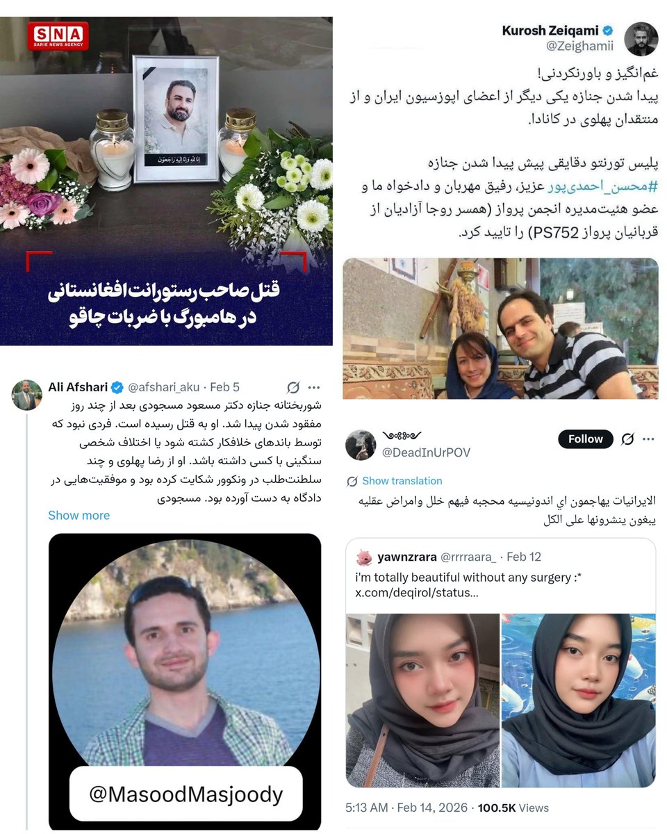 ۵ فوریه: قتل مسعود مسجودی بعد از شکایتش از وحوش پهلوی و موفقیتش تو دادگاه

۷ تا ۱۱ فوریه: حمله گسترده به رستوران‌ها و فروشگاه‌ها و تهدید مالکان برای نصب عکس و پرچم پهلوی

۱۱ فوریه: قتل محسن احمدی‌پور از مخالفان جدی پهلوی

۱۴ فوریه: حمله به مسلمانان اندونزیایی بدلیل حجاب

۱۵