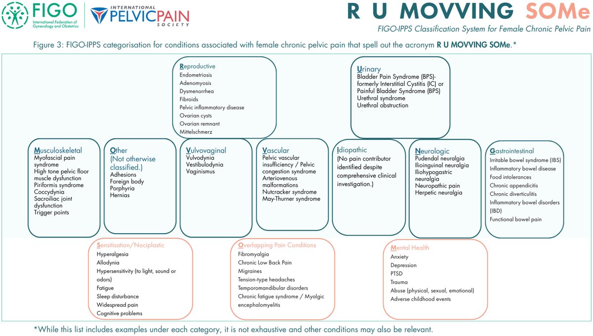 #ChronicPelvicPain affects nearly 25% of women globally. <a href="/FIGOHQ/">FIGO HQ</a> &amp; <a href="/PelvicPainOrg/">IPPS</a> created a standardized framework for evaluating CPP.

"Developing the FIGO-IPPS “R U MOVVING SOMe” classification system for female chronic pelvic pain" - Lamvu et al.

doi.org/10.1002/ijgo.7…