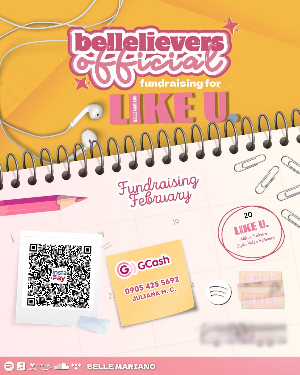 As we enter this new era for Belle Mariano, we’re turning our kilig into action through #ProjectLikeU.

We’re calling for helping hands &amp; generous hearts to support this project:

🎧 Premium streaming accounts
📀 Album promotion

DM us for collaboration! 💗

#BelleMariano #LikeU