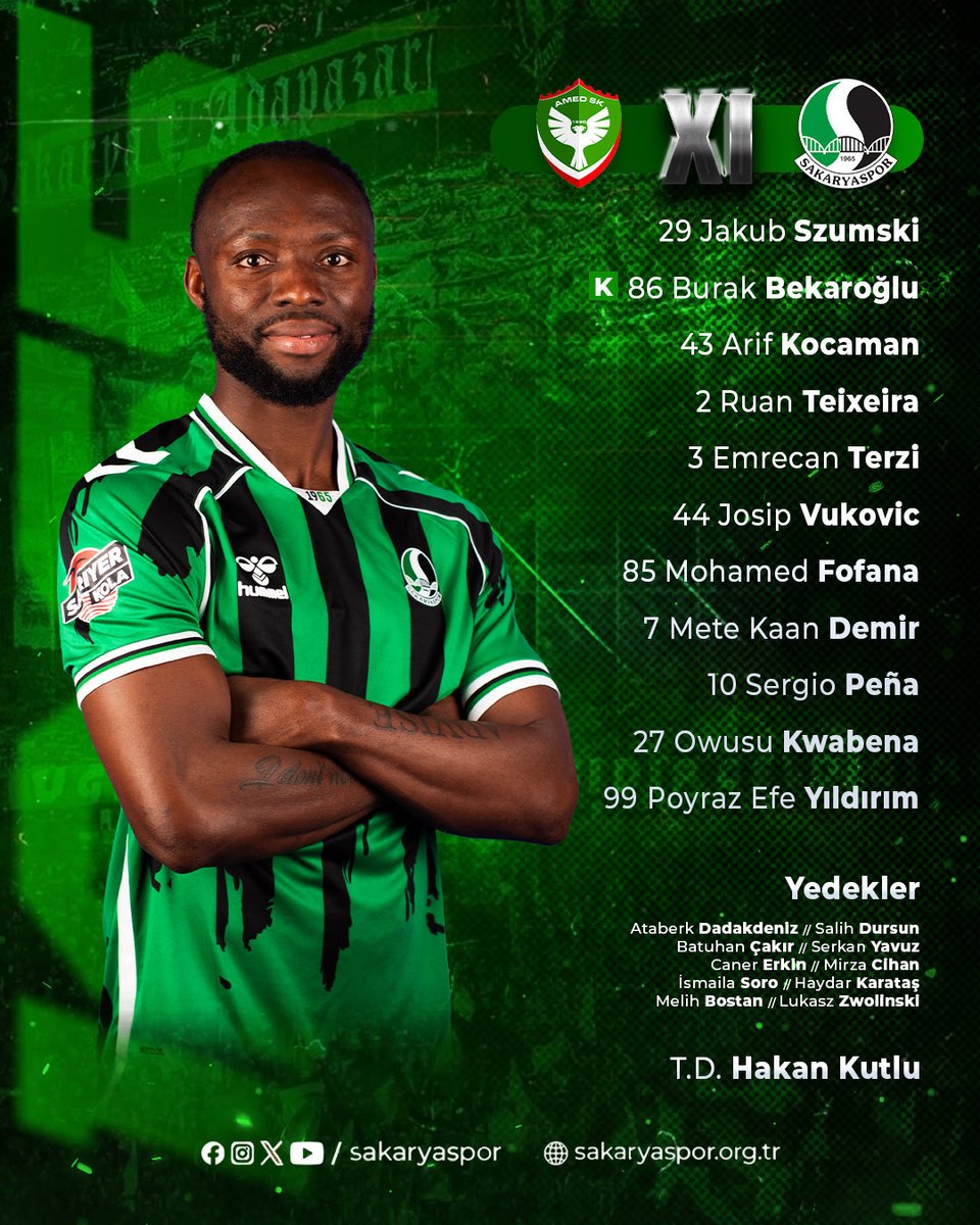 Sakaryaspor's tweet photo. Amed Sportif Faaliyetler karşısında ilk 11’imiz.

#ASFvSAK https://t.co/XvxOvcTWCN