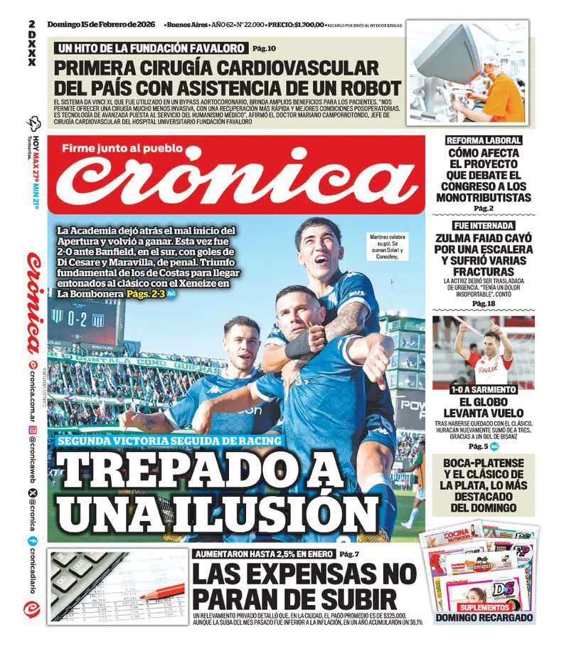 ¡¡¡BUEN DOMINGO, ACADÉMICOS!!! 😍🩵

📰 Las tapas de los diarios nacionales reflejan el TRIUNFAZO de RACING ante Banfield como visitante.
