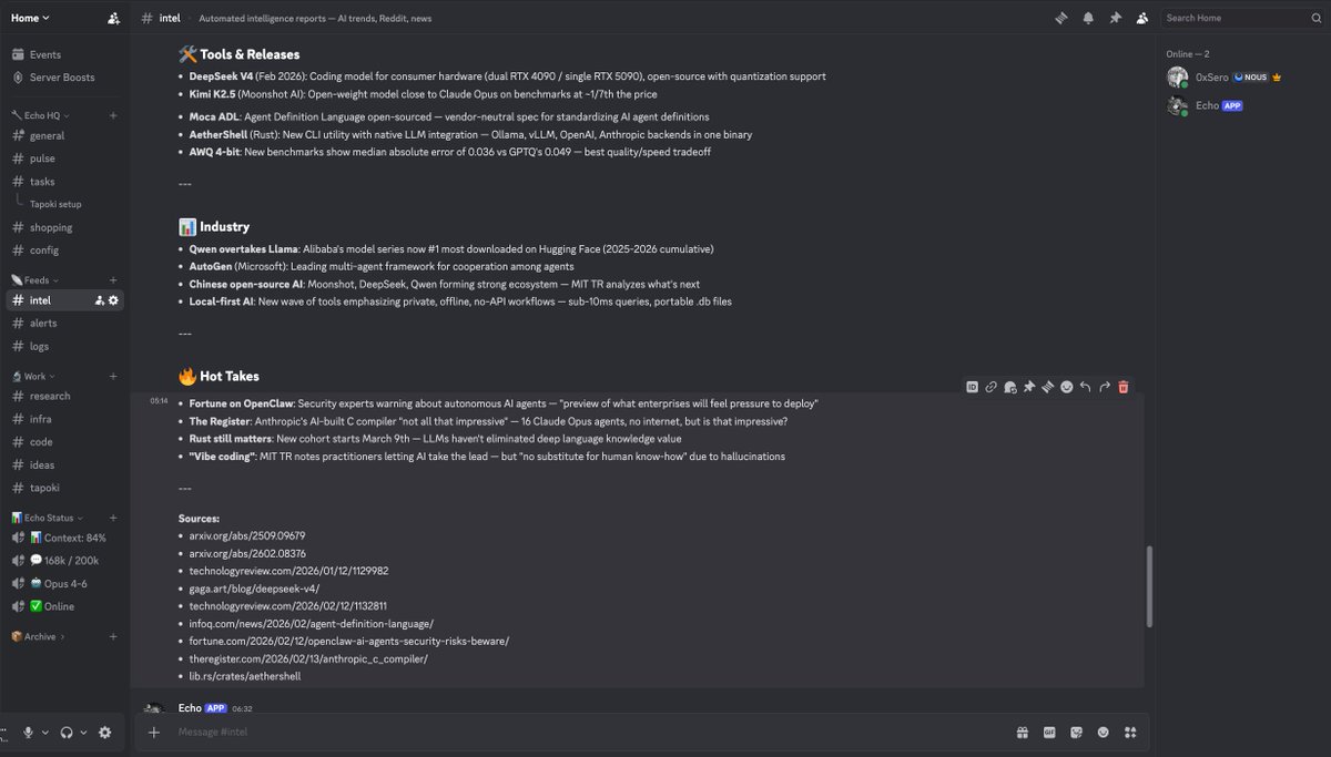 0xSero's tweet photo. Not everything has to be so serious.

Here's my Openclaw setup:

#1 Discord is the best tool for organizing and communicating with the models:

- Use channels for system prompts & cron outputs
- In channels, use Threads as sessions 
- Setup stautsline in Voice groups, since they can update dynamically. 

----------------------

#2 For heartbeats configure a cheap-fast model to prevent ridiculous bills.

- Heartbeats are automated cron workflow define well
- They don't need high intelligence pick a good instruction follower, I use MiniMax-M2.5 / Haiku / GLM
- Don't spam them, every heartbeat is an opportunity to get wrecked (if the model is interacting w outside world)

----------------------

#3 Don't use it directly to do coding, but use it to update it's configurations and for chat. 

- You can use codex as a "coding-agent" which is much more efficient and functional
- You need a way to track all the code and all the configs it and it's subagents are changing (git)
- Give it TTS and STT with elevenlabs and parakeet, typing is wasteful most of the time. 

----------------------

#4 Rag your data

- Install all of your data from x, github, etc.. and build a RAG on top
- Ask questions like "what did i tweet about 3 days ago"? "how much did i spend in January?" etc..
- Keep track of all your side projects, this helps you prioritize 

What I do with it:

- Support with shopping: I would usually use something like GPT's agent mode for this, but I can get farther with this. 
- Research, Github, content trackers: keep up with the news and interests
- Debug and change app UI while i'm using it from another device. 
- Chat, ask questions, customize, play, learn, have FUN.