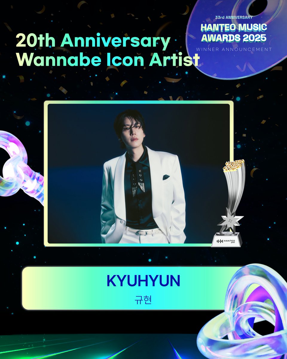 #HMA2025 #한터뮤직어워즈2025

🏆20th Anniversary Wannabe Icon Artist

#KYUHYUN #규현
<a href="/GaemGyu/">ChoKyuHyun</a>

Totalmente merecido ¡Felicidades!

#HanteoMusicAwards2025