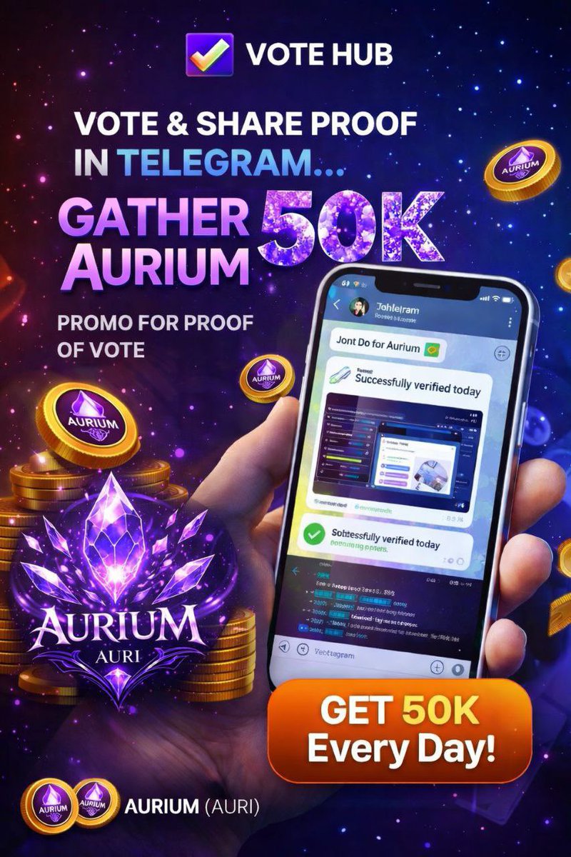 🔮💎 Aurium (AURI) 🔮💎
GET💎 50K💎 Every Day 💎

🚀 AURI COMMUNITY DAILY REWARD EVENT 🚀

Vote for Aurium (AURI) on all vote sites
📸 Share your proof in Telegram
🎁 Gather 50,000 AURIUM DAILY

No complicated steps.
No waiting games.
Just Vote → Share → Gather
🗳 Vote on TG.