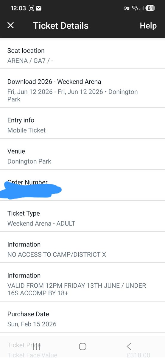 joolslox's tweet photo. @TicketmasterUK please could you sort out the dates on the Download Festival tickets in your app? One screen says the festival starts on Friday 13th June (should be 12th) and other screens suggest  that weekend tickets are only valid for the Friday (not the full three days). https://t.co/7enxaMEj4j