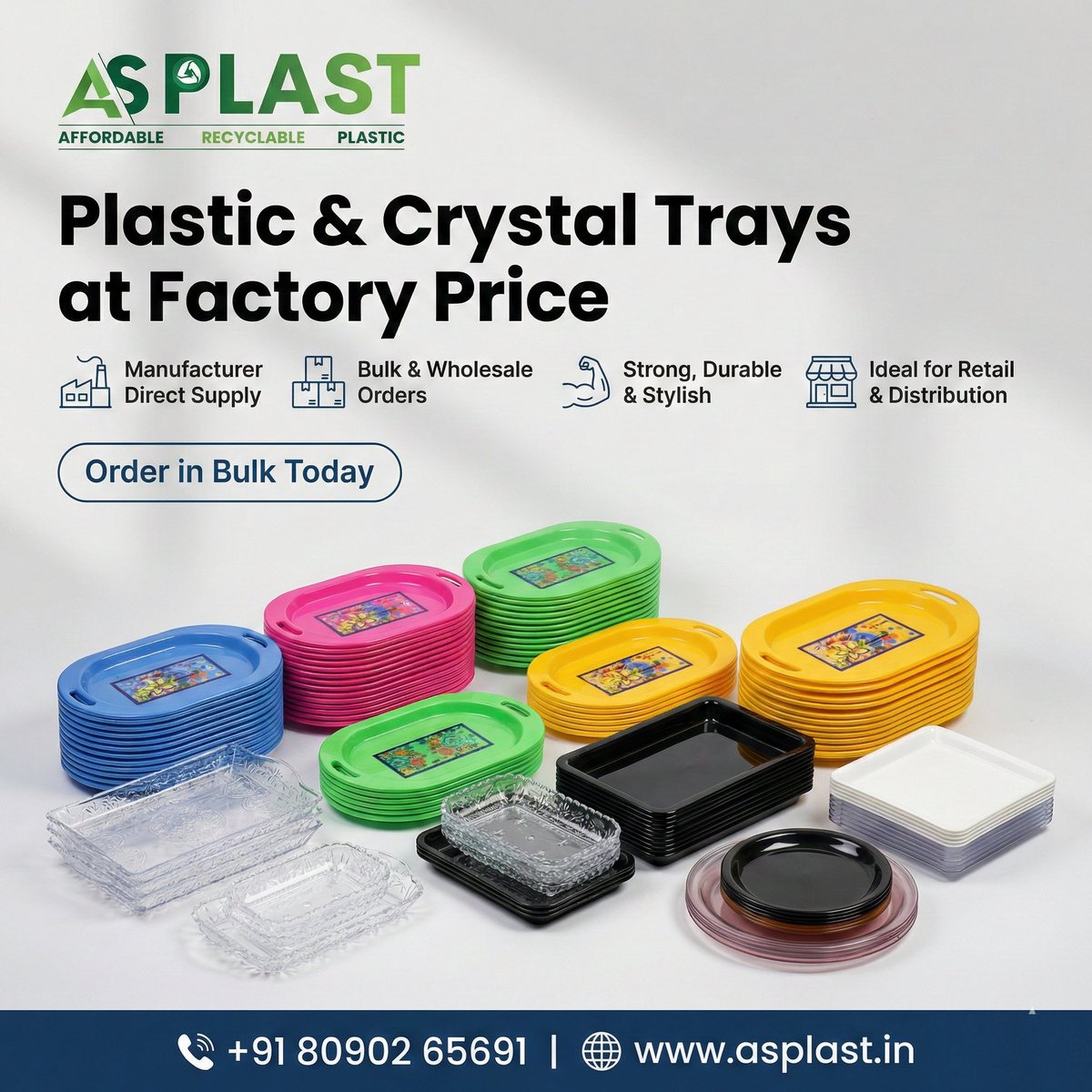 asplastindia's tweet image. Plastic &amp;amp; Crystal Trays at Factory Price 💼

Buy directly from the manufacturer and increase your profit margins today.
Strong. Durable. Stylish. Bulk-ready.

📦 Order in bulk today
📞 +91 80902 65691
🌐 asplast.in/product-catego…

#ASPlast #WholesaleSupplier #PlasticManufacturer