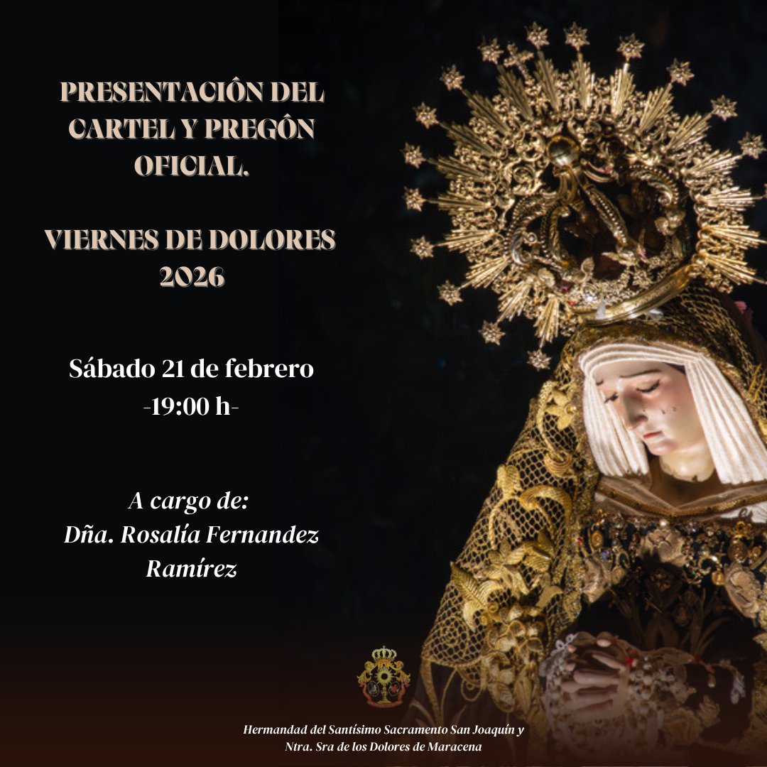 Este sábado, presentación oficial del Cartel Anunciador y Pregón del Viernes de Dolores 2026 de <a href="/HdadMaracena/">Hermandad de los Dolores de Maracena</a>