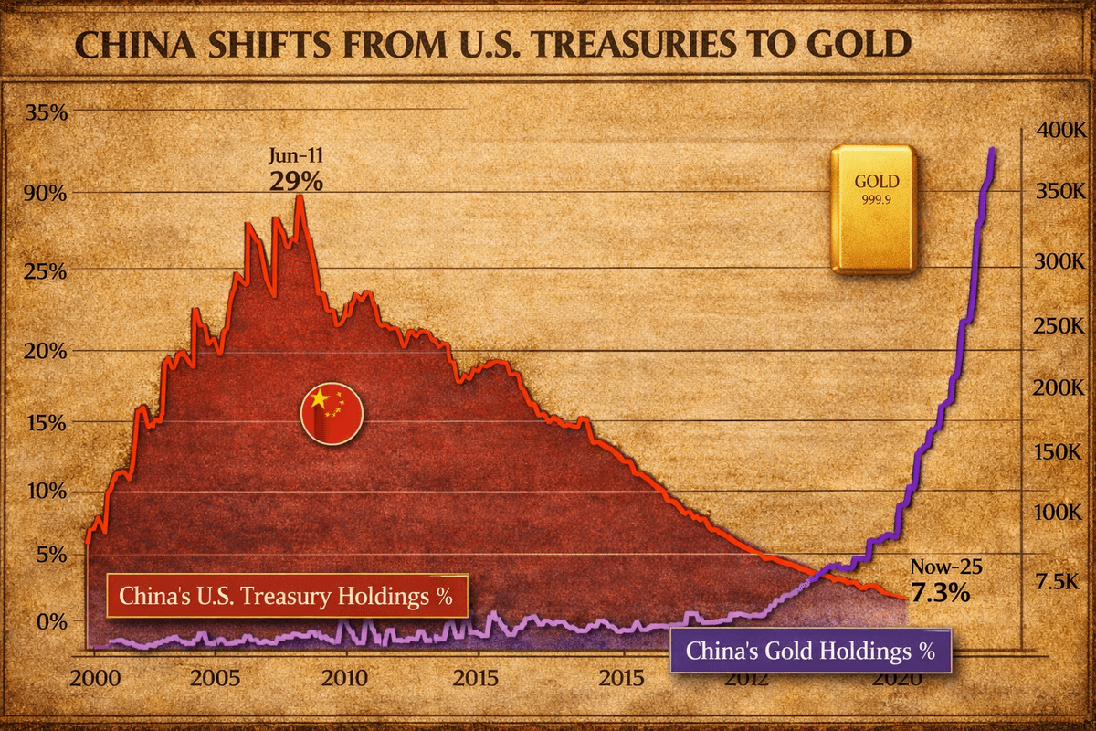 🚨 WARNING: CHINA WILL CRASH THE MARKET IN 3 DAYS!!

They now hold $683 BILLION in treasuries, the lowest level since 2008.

They peaked at $1.32 TRILLION in November 2013.

They’ve dumped nearly half their position.

Where’s the Chinese money going?

- Gold.

And they’re