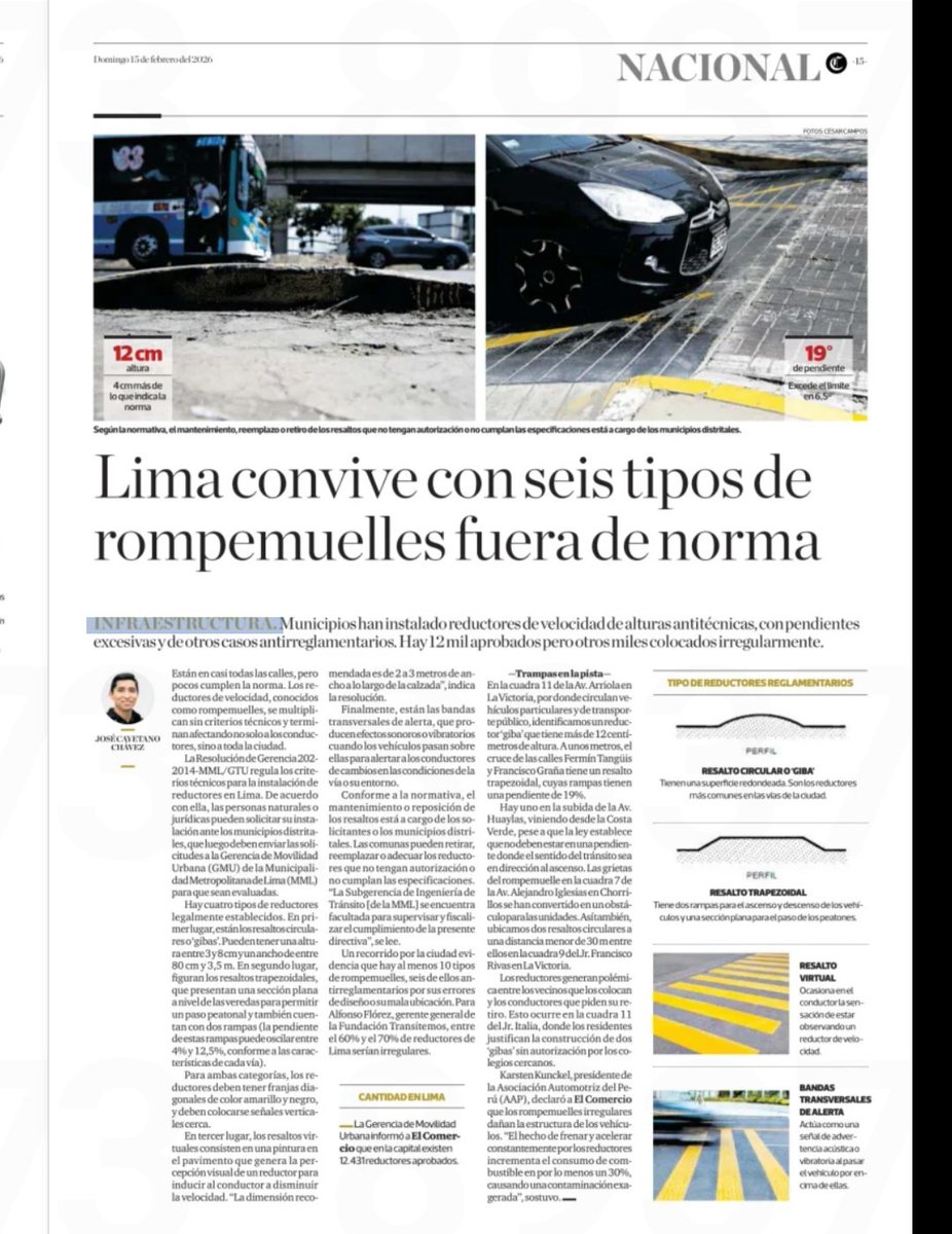 Se estima que entre el 60% y el 70% de los rompemuelles en Lima son irregulares, debido a que no cumplen con la norma técnica. Esto, de forma desproporcionada, incrementa la contaminación al obligar a los conductores a frenar y acelerar constantemente.

Hoy en EC