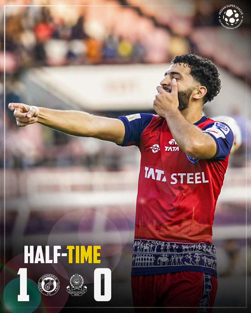 JamshedpurFC's tweet photo. Lead Into Break 🔴⚔️

Talal’s cool finish separates the sides at the break as Jamshedpur FC lead 1-0 at the Furnace!

[Play with Jam, Indian Football, Men Of Steel, Jamshedpur, Indian Super League, #JFCMSC] https://t.co/VS5Qtp9RJn