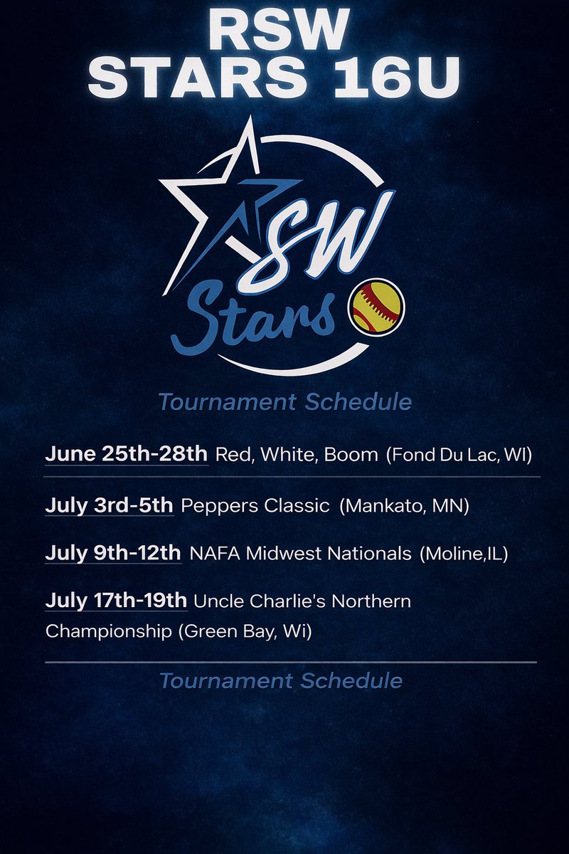 KendallLex22's tweet photo. Summer ball schedule is out! I can’t wait to get back on the field with my girls! https://t.co/gjZJrVn0EE
