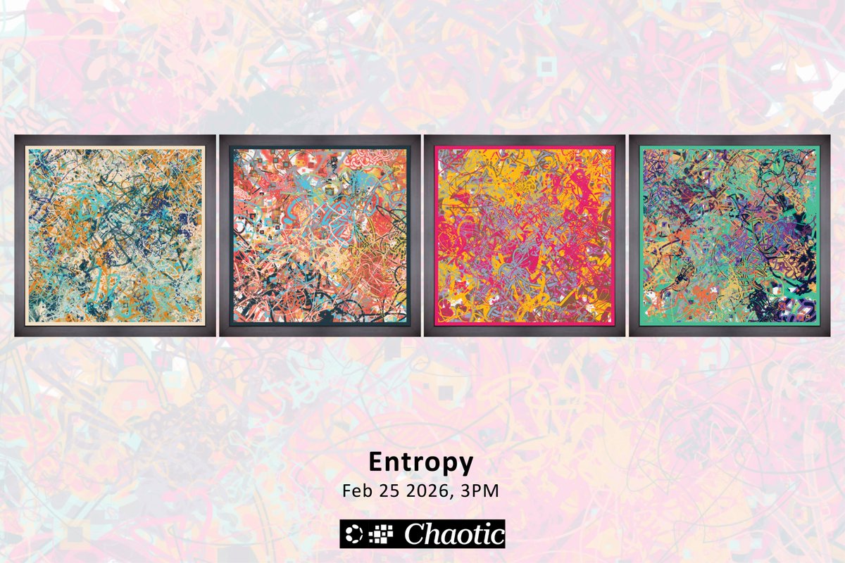 ArkainArt's tweet image. "Entropy" explores the space between control and collapse.

Inspired by the action paintings of Jackson Pollock, this collection translates physical gesture into computational process, where algorithms replace the body and randomness becomes an active collaborator.

⭕️ 25 Feb