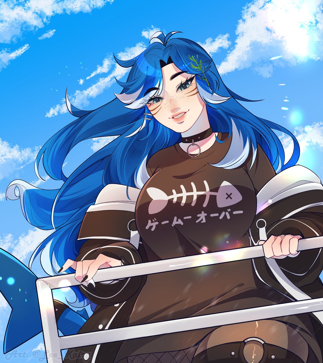 Para la gente nueva que me siguió, primero gracias, y luego:

¡Aló, soy Kali, una VTuber Antiheroína mitad tiburón azul! Soy argentina, aunque llevo mucho tiempo en España. 

Mis oshi mark son: 🦈🌿

Y ustedes (civiles) son mis pececitos. 🫵🏻

¡Encantada de conocerlos! 🦈💚🐠