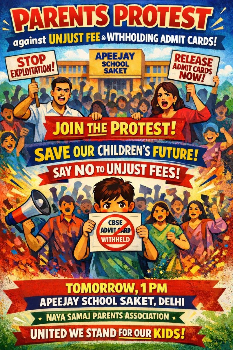 <a href="/gupta_rekha/">Rekha Gupta</a> <a href="/CMODelhi/">CMO Delhi</a> <a href="/ashishsood_bjp/">Ashish Sood</a> <a href="/cbseindia29/">CBSE HQ</a> <a href="/Dir_Education/">DIRECTORATE OF EDUCATION Delhi</a> Where r ur promises? You said u r standing with parents, now what? What is holding u back to take action? Is this your true face protecting School and making students suffer?