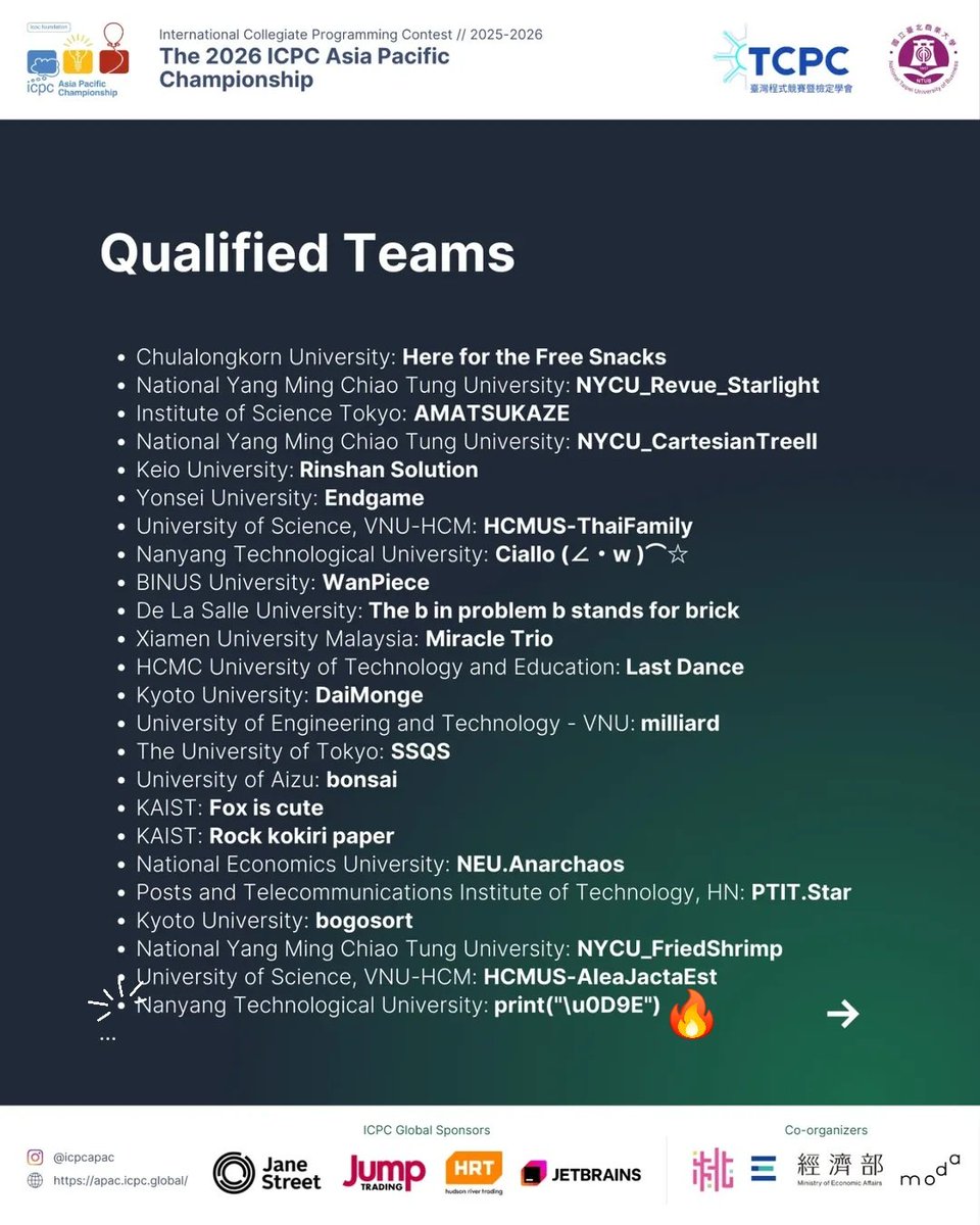 Mohon doanya untuk Vannes nanti tgl 6-9 Maret bakal tanding ICPC APAC 2026 🥹😇😇
Smoga bisa menang &amp; lolos ke ICPC world final Dubai
AMINNNN.. KAMSIA