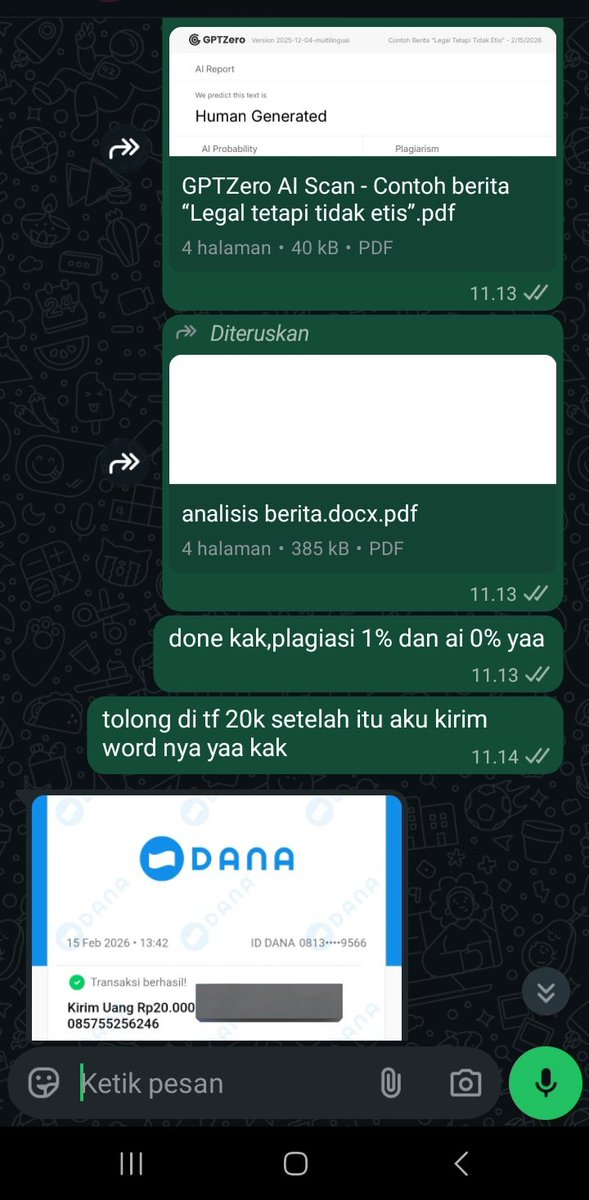 📌Joki Tugas Analisis Naskah no ai no plagiasi
Haloo guyss welcome back!!!
Ada testimoni baru lagi nihhh
Jangan lupa kepoin akunku ya guyss karna aku open setiap hari dan open joki segala tugas🤩
Testimoninya rill udah banyak lohh
#zonauang #jokitugas